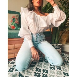 Dropping Shoulder Ruffle Shirt