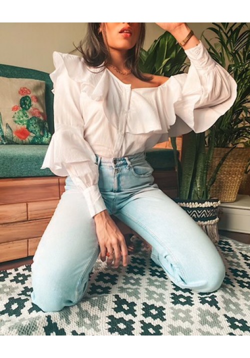 Dropping Shoulder Ruffle Shirt