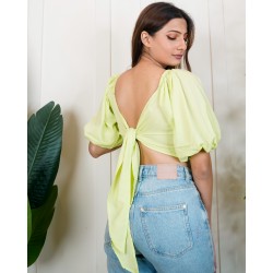 Back Tie Balloon Sleeves Top!