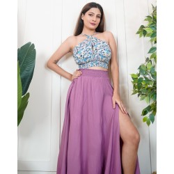 Delilah Flared Smocked Slit Skirt Set