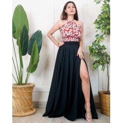 Delilah Flared Smocked Slit Skirt Set