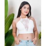 Mesh Embroidered Tie Up Top