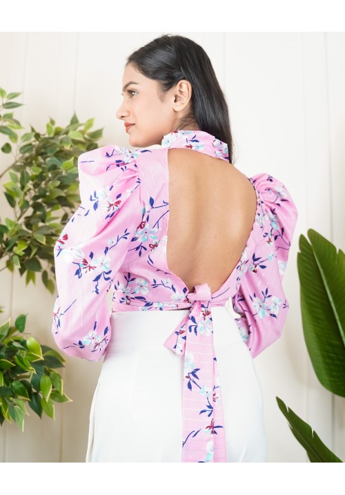 High Neck Back Tie Up Top