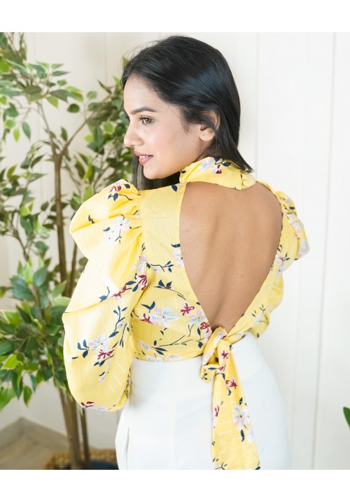 High Neck Back Tie Up Top