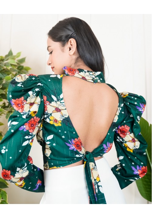 High Neck Back Tie Up Top