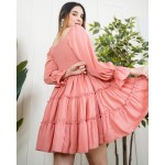 Peach Smocked and Flared Dress