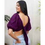Back Tie Balloon Sleeves Top!