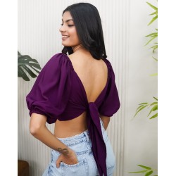 Back Tie Balloon Sleeves Top!