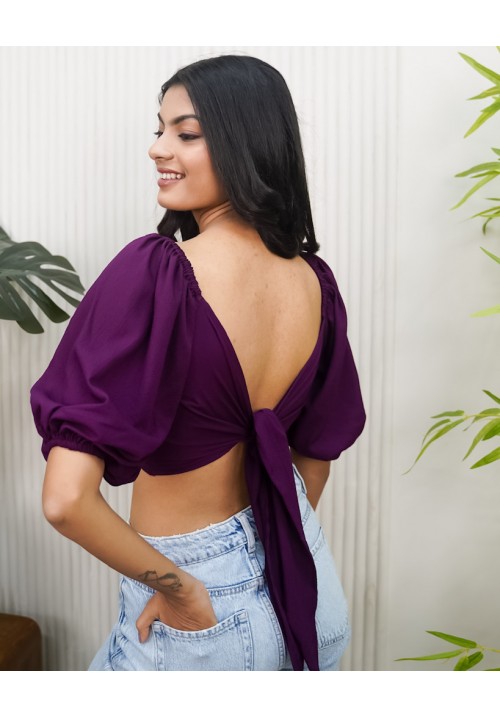 Back Tie Balloon Sleeves Top!