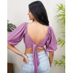 Back Tie Balloon Sleeves Top!