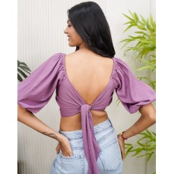 Back Tie Balloon Sleeves Top!