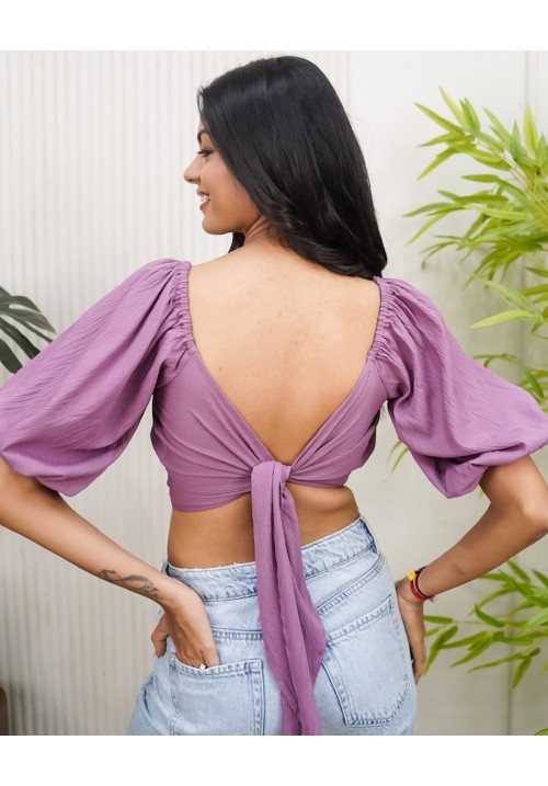 Back Tie Balloon Sleeves Top!