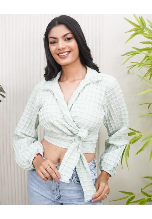 Embroidered Wrap Top