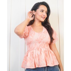 Smocked Printed Peplum Top