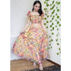 Smocked and Printed Organza Skirt Set!