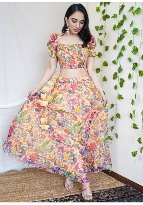 Smocked and Printed Organza Skirt Set!