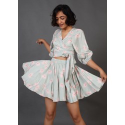 Wrapped Top and Flared Skirt Set