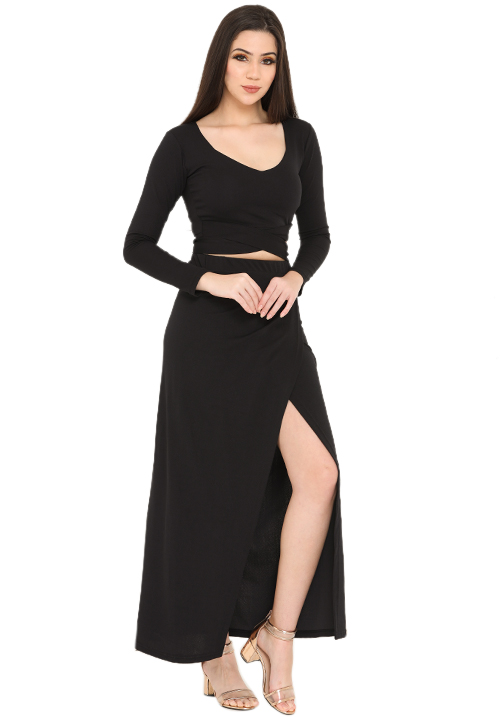 All Black Overlapping Skirt Set